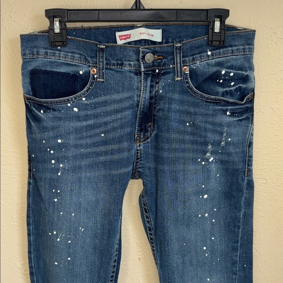 Levi’s 511 SlimFit Low Rise Medium Wash Distressed Paint Splatter Distress Jean - Picture 3 of 10